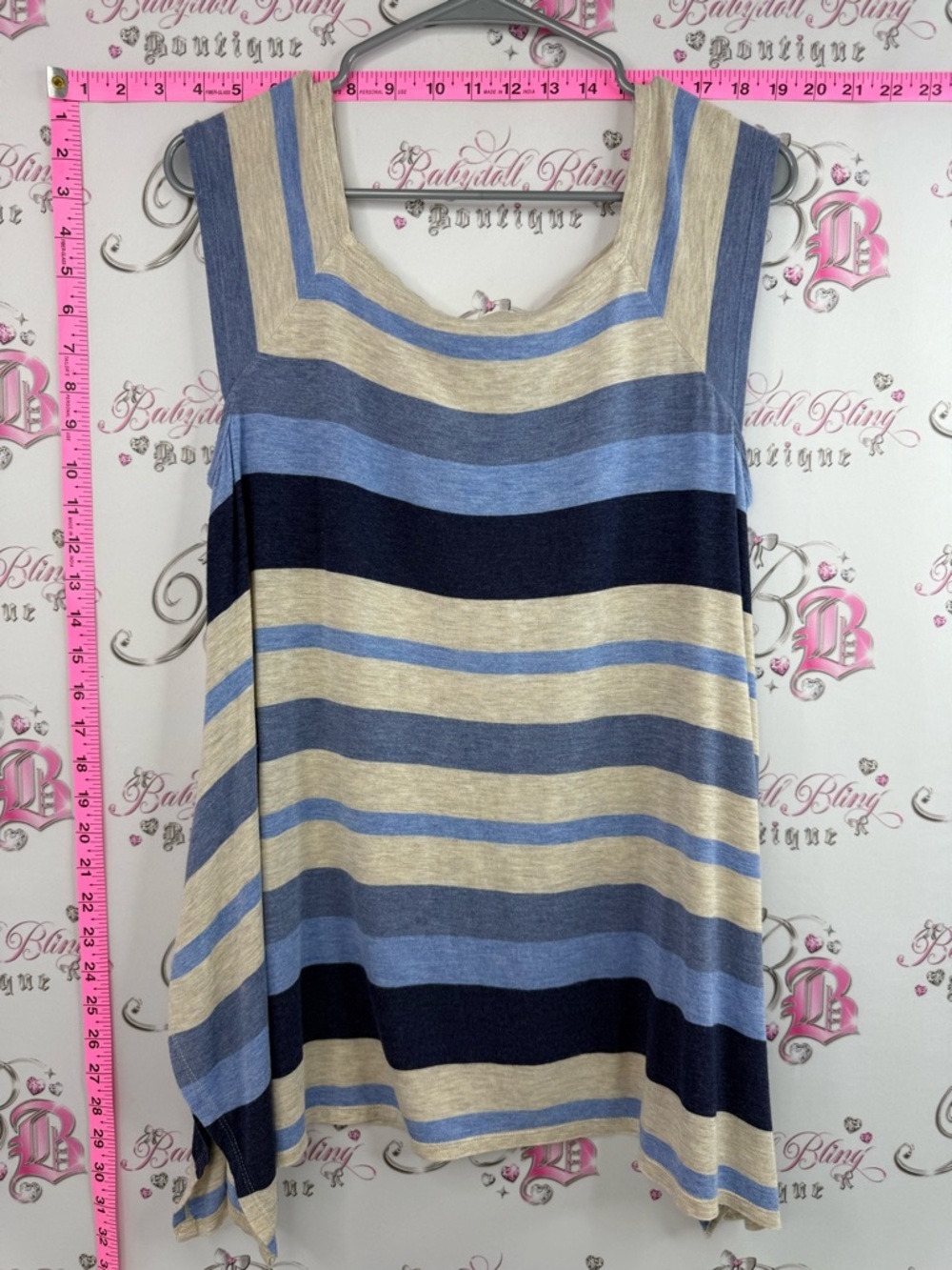 Max Studio tank top soft Striped Sleeveless Knit Tank in Blue, Navy & Cream